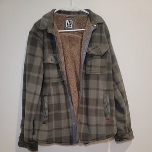 Men's Voyager Light & Dark Green Plaid Sherpa Lined Flannel Shirt / Jacket Sz M